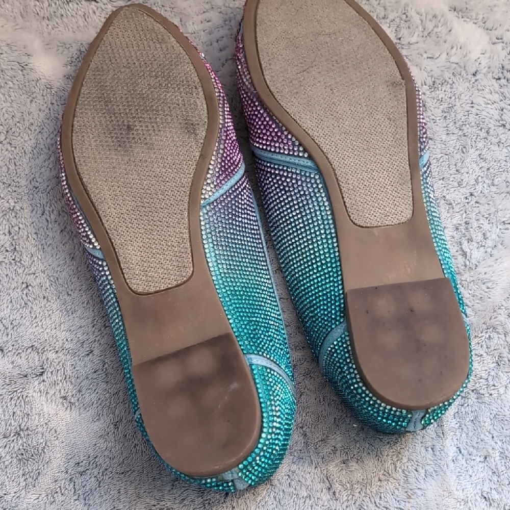 Rock & Candy Women's Glitter Slip-On Flats in Pink and Teal - Picture 4 of 5